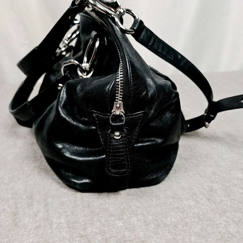 COACH #F22304 Kristen Black Leather Double-Zip Satchel Shoulder Bag